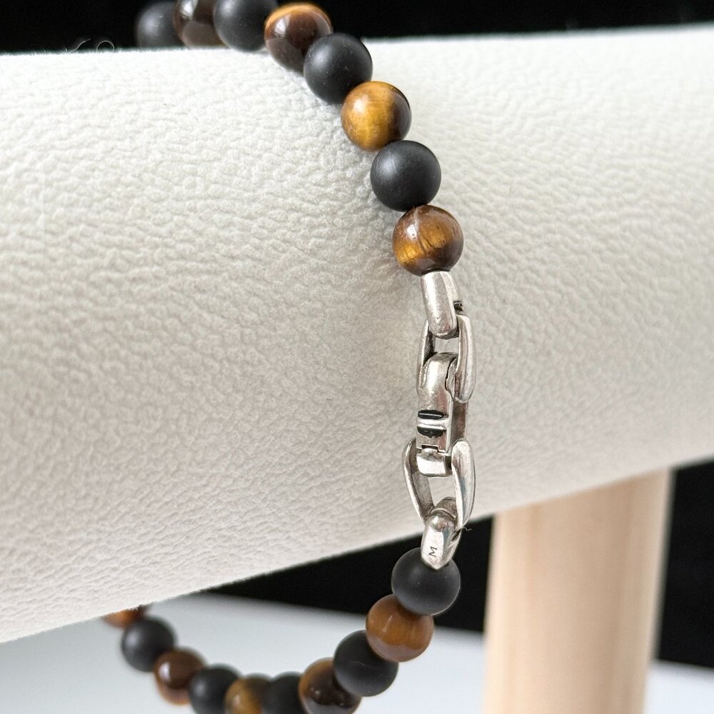 David Yurman Sterling Silver Black Onyx Tiger's Eye Spiritual Beads Bracelet